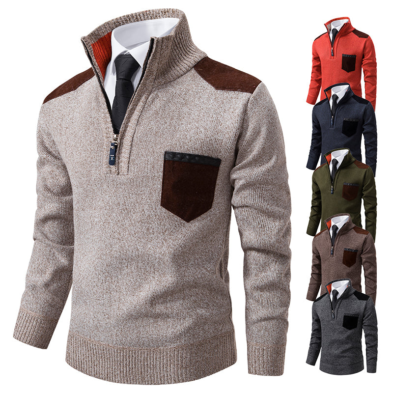 Men's Half-Zip Polo Sweater - Thick Stand Collar Pullover for Autumn Winter