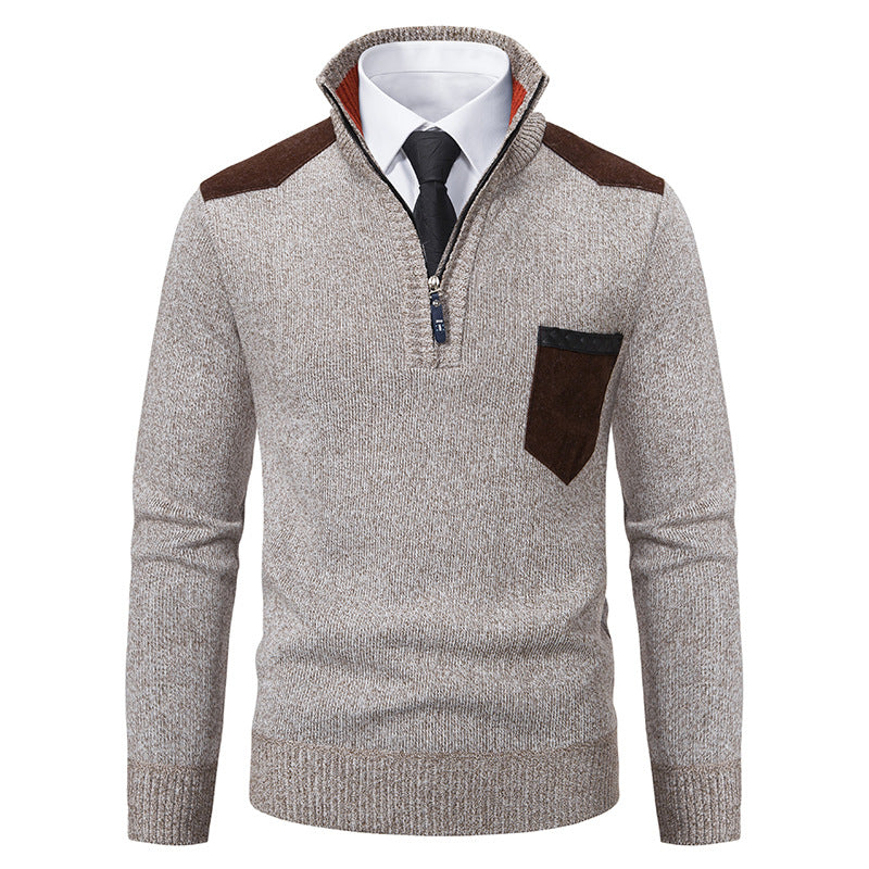 Men's Half-Zip Polo Sweater - Thick Stand Collar Pullover for Autumn Winter