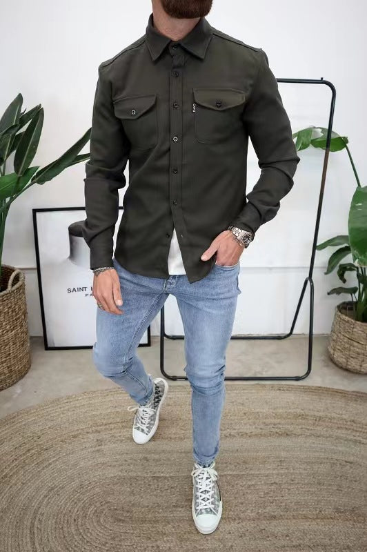Men's Brushed Casual Shirt - Thick Warm Slim Fit Button-Up
