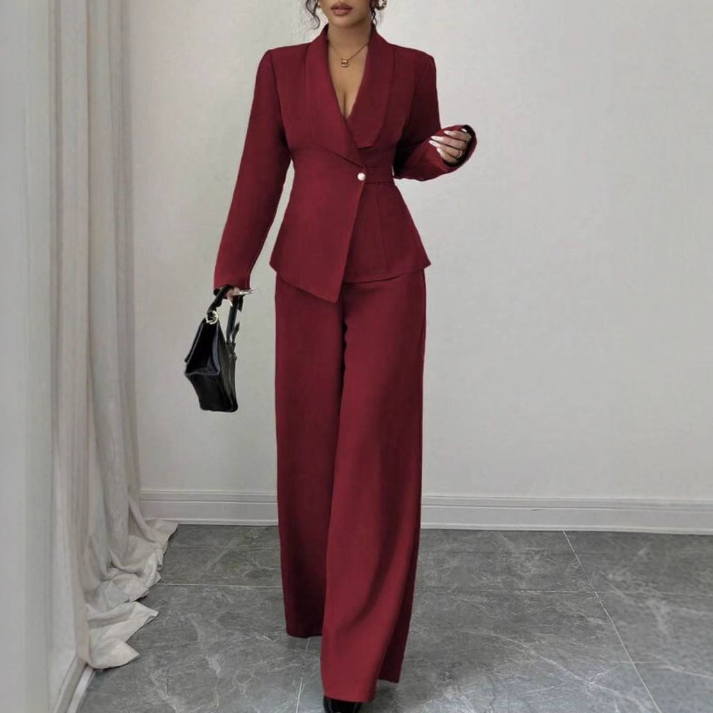 Women's Two-Piece Pants Set - Long Sleeve Top & Straight Leg Trousers