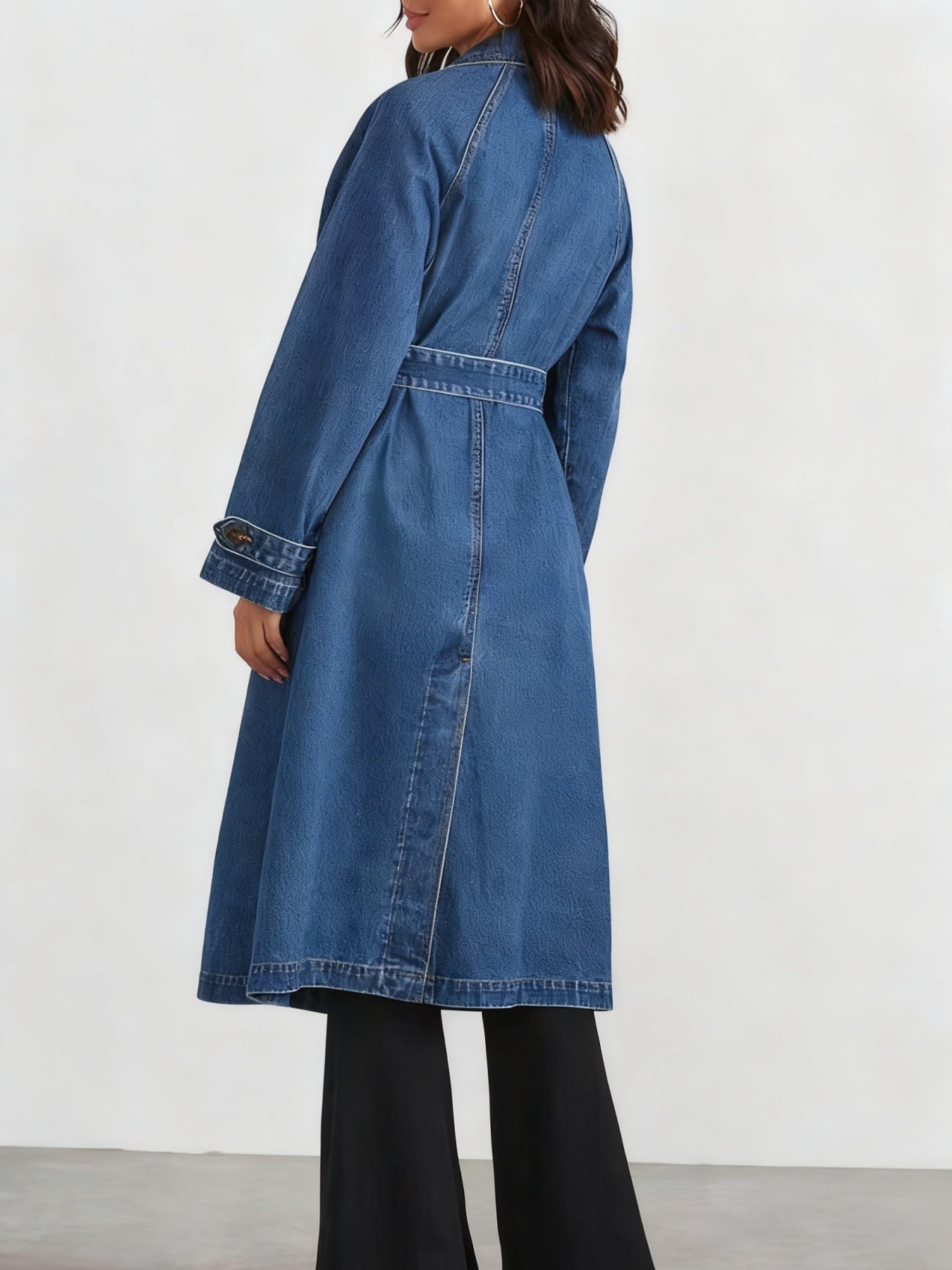 Women's Long Denim Windbreaker — Turtleneck Lace-Up Jacket