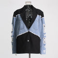 Retro Trendy Denim Patchwork Jacket — Contrast Colour Streetwear