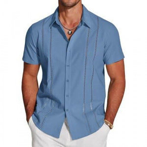 Men's Hawaiian Linen Shirt - Short Sleeve Vacation Style