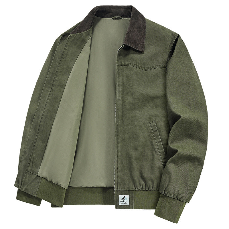 Men's Washed Denim Lapel Work Jacket — Spring & Autumn Casual Style