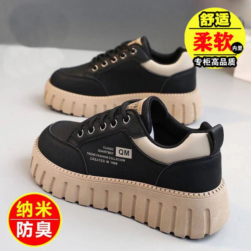 Women's Platform Sneakers - Height Increasing White Casual Shoes