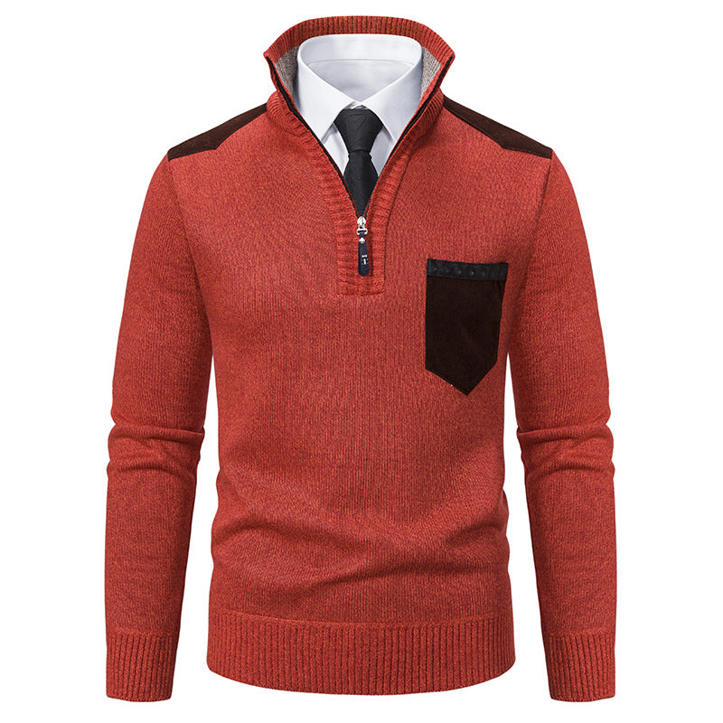 Men's Half-Zip Polo Sweater - Thick Stand Collar Pullover for Autumn Winter