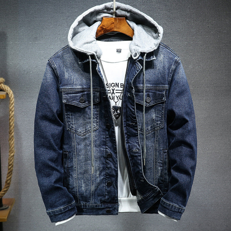 Men's Thick Hooded Denim Jacket - Winter Slim Fit Cotton