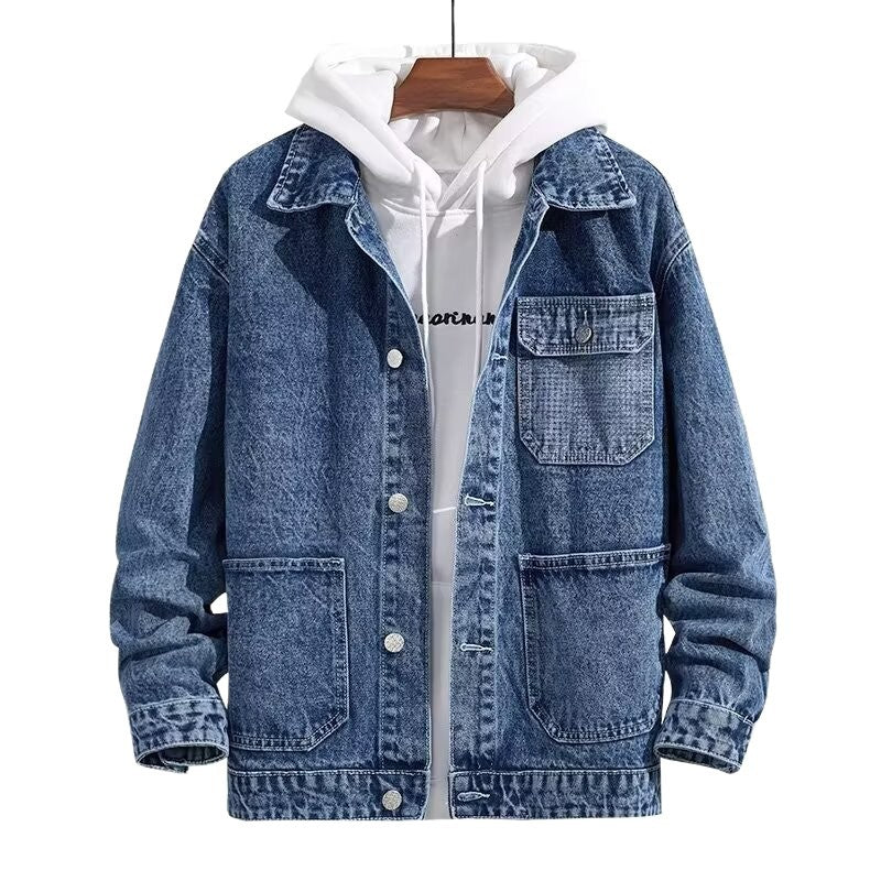 Men's Spring Workwear Hooded Denim Jacket - Minimalist Style