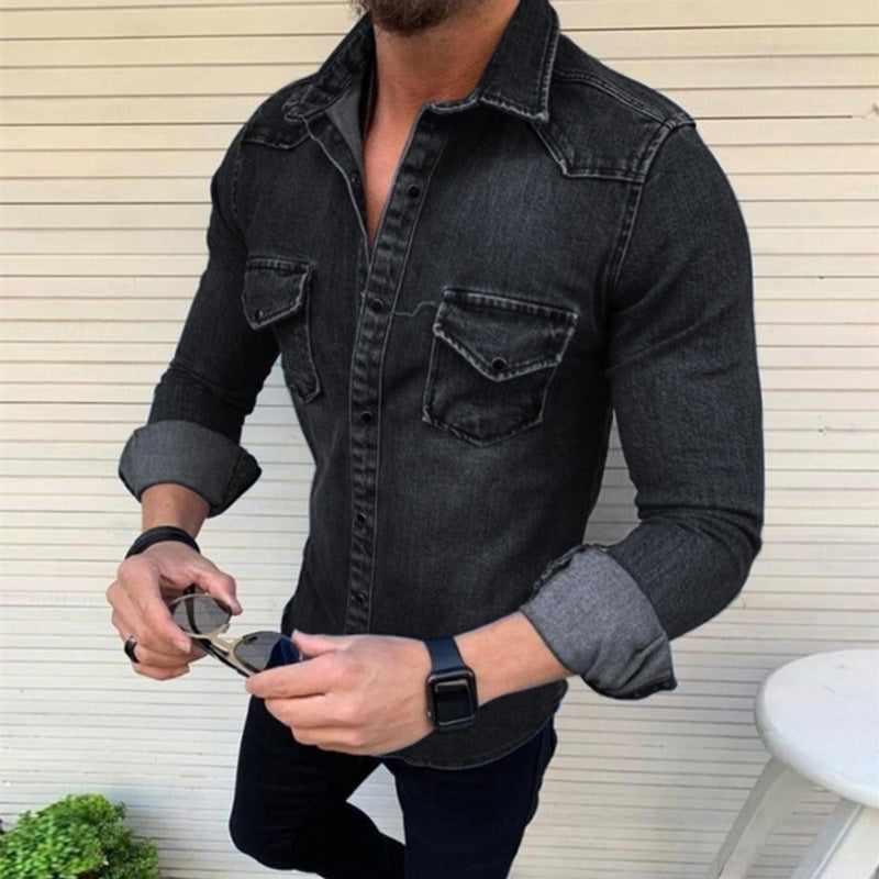 Men's Slim-Fit Denim Jacket - Cotton Mid-Length Casual Jacket