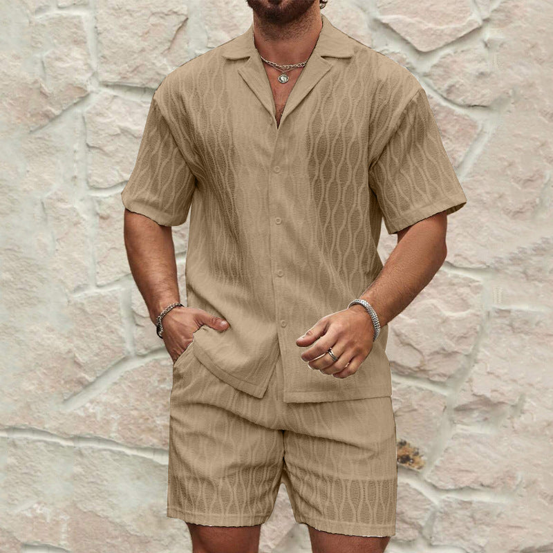 Men's 2-Piece Beach Set - Lapel Shirt & Shorts Summer Outfit