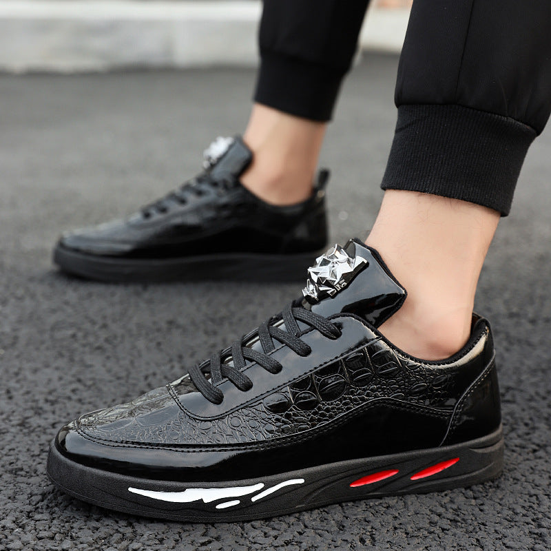 Men's Low-Top Casual Sneakers — Faux Leather with Rear Strap