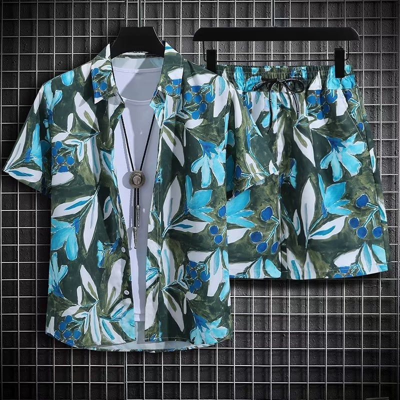 Men's Summer Beach Quick-dry 2-Piece Set — Floral Shirt & Shorts