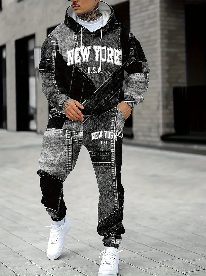 Men's 3D Print Hoodie & Pants Set - Casual Tracksuit