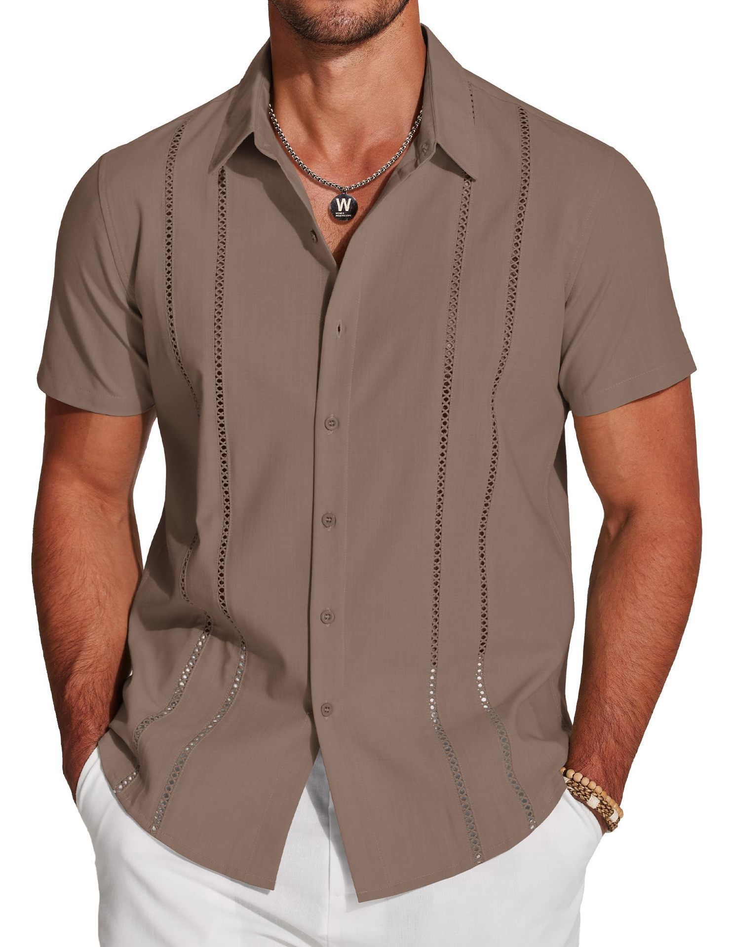 Men's Hawaiian Linen Shirt - Short Sleeve Vacation Style
