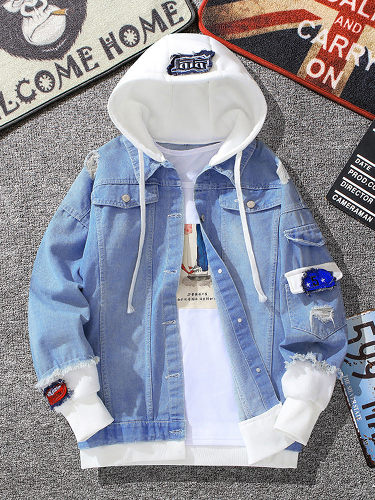 Men's Baseball Denim Jacket - Hooded Thick Casual Jacket