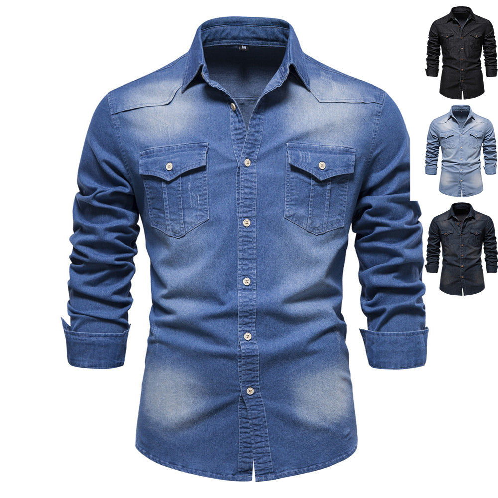 Men's Slim Fit Long Sleeve Denim Shirt — Classic Button-Up Style