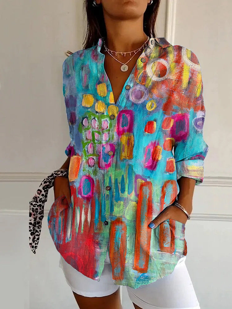 Womens Floral Pattern 3D Printed Long-Sleeve Shirt