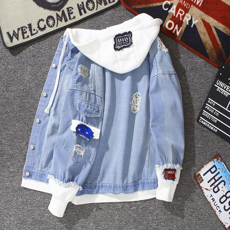 Men's Baseball Denim Jacket - Hooded Thick Casual Jacket