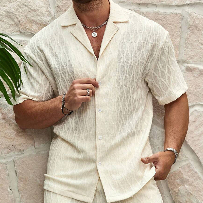 Men's 2-Piece Beach Set - Lapel Shirt & Shorts Summer Outfit