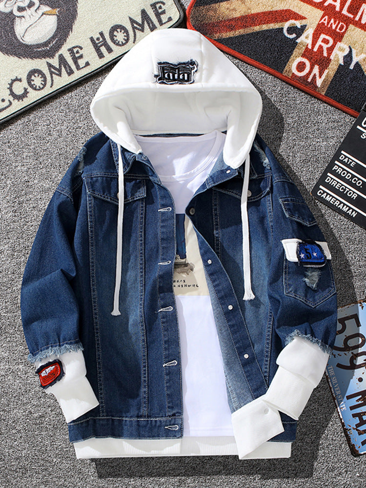 Men's Baseball Denim Jacket - Hooded Thick Casual Jacket