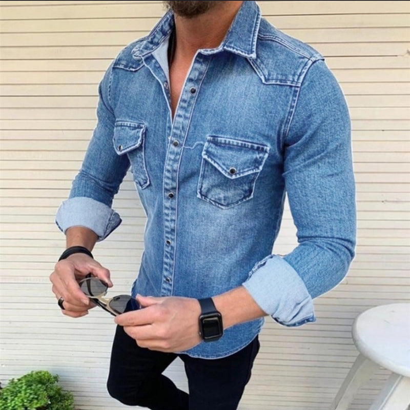 Men's Slim-Fit Denim Jacket - Cotton Mid-Length Casual Jacket