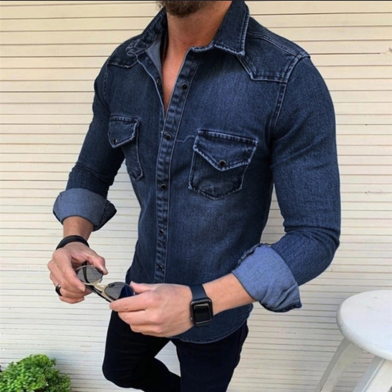 Men's Slim-Fit Denim Jacket - Cotton Mid-Length Casual Jacket