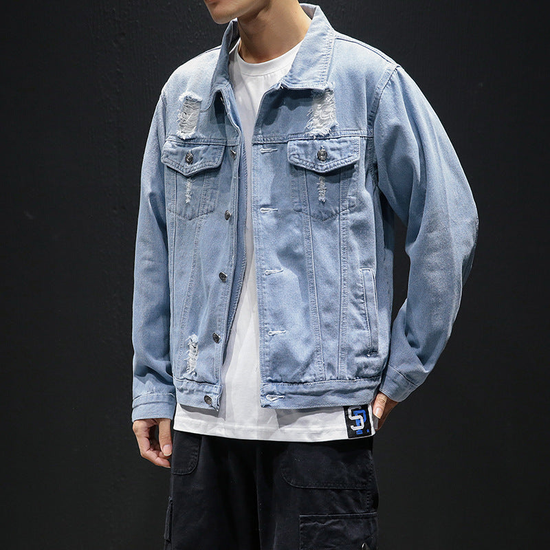 Men's Simple Denim Jacket - Slim Fit Cotton Blend Jacket