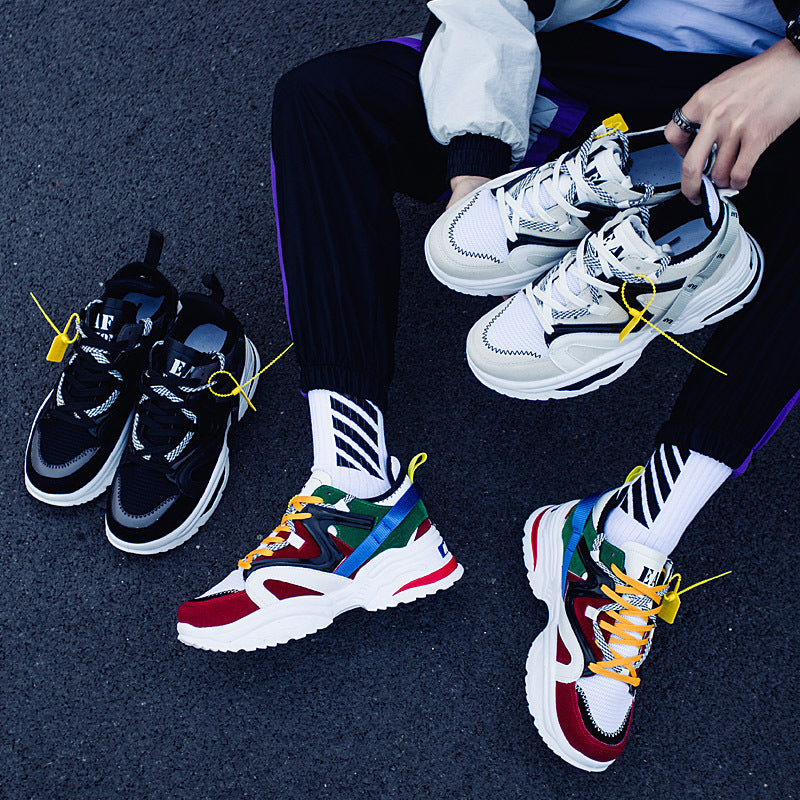 Men's Retro Color Block Platform Sneakers - Thick Sole Height Increasing Shoes