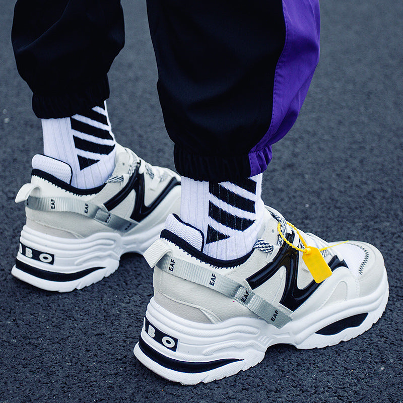 Men's Retro Color Block Platform Sneakers - Thick Sole Height Increasing Shoes