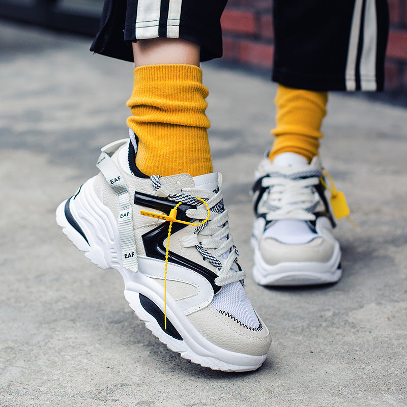 Men's Retro Color Block Platform Sneakers - Thick Sole Height Increasing Shoes