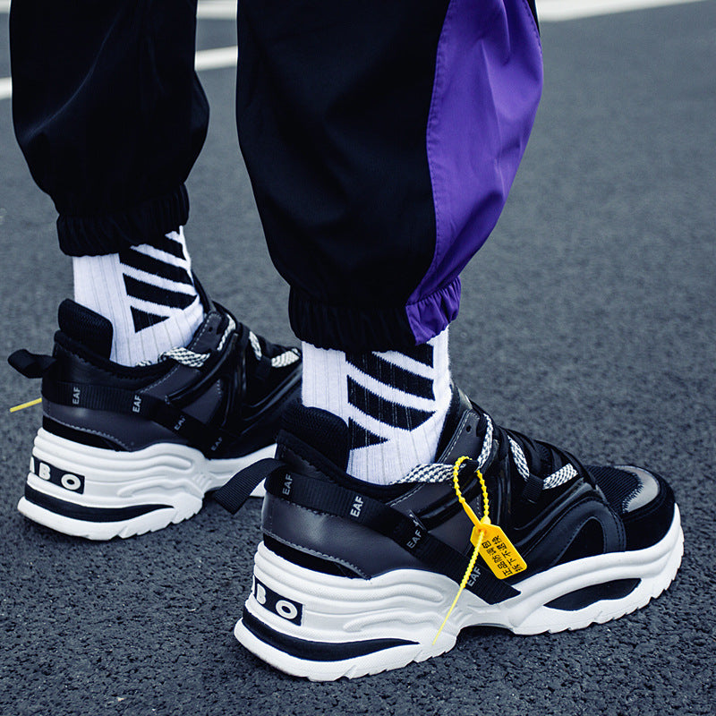 Men's Retro Color Block Platform Sneakers - Thick Sole Height Increasing Shoes