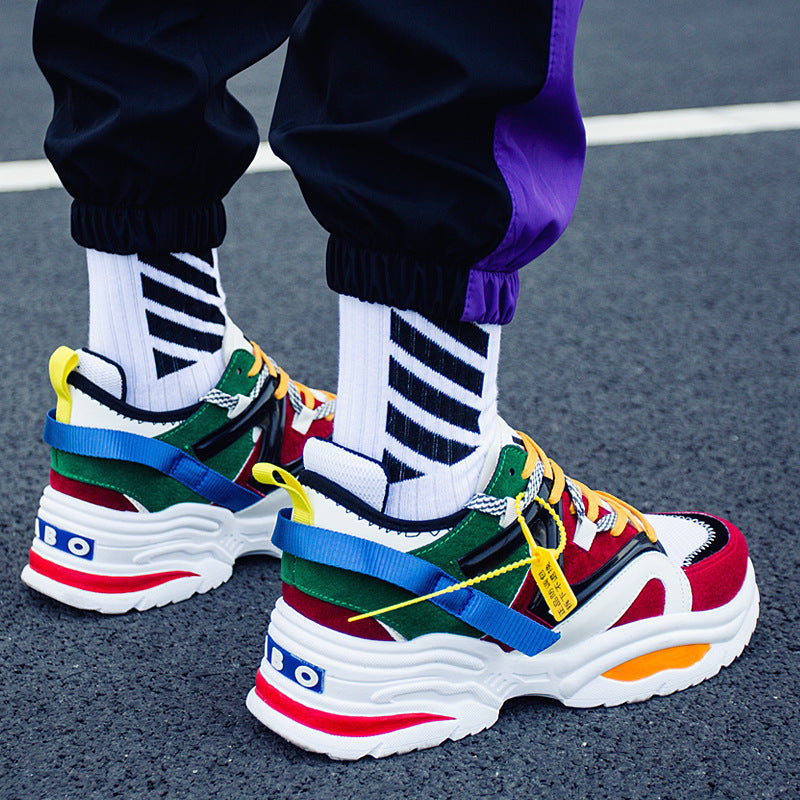 Men's Retro Color Block Platform Sneakers - Thick Sole Height Increasing Shoes