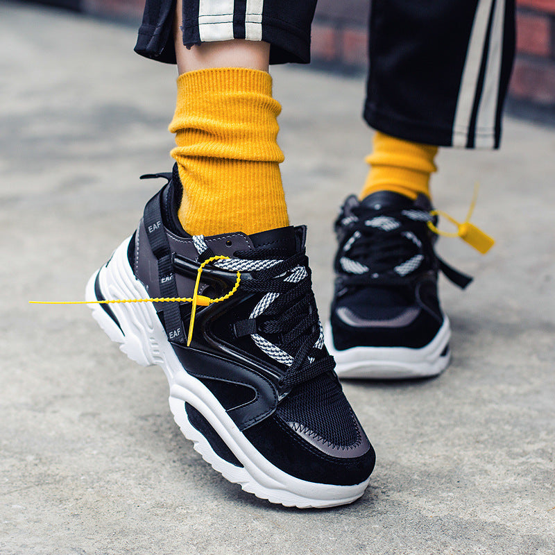 Men's Retro Color Block Platform Sneakers - Thick Sole Height Increasing Shoes