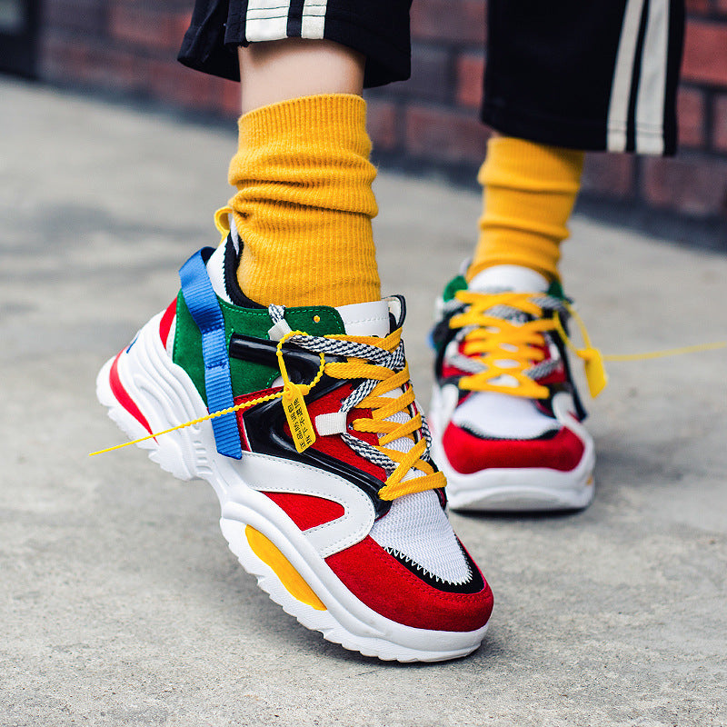 Men's Retro Color Block Platform Sneakers - Thick Sole Height Increasing Shoes
