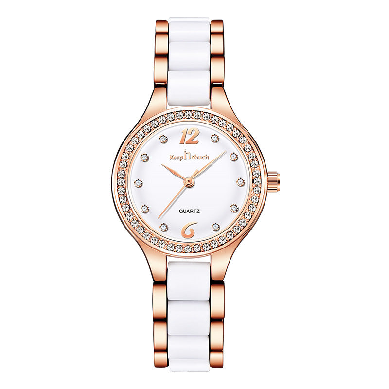 Women's Luxury Quartz Diamond Wrist Watch — Ceramic & Alloy Band with Gift Box