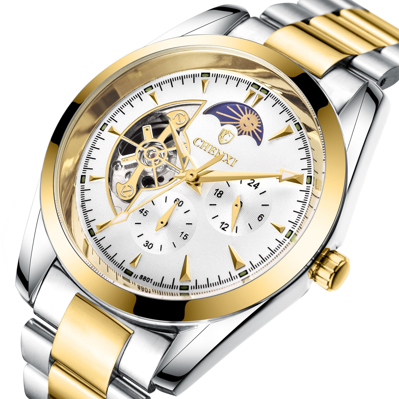 Men's Business Mechanical Watch — Luminous Moon Phase Stainless Steel