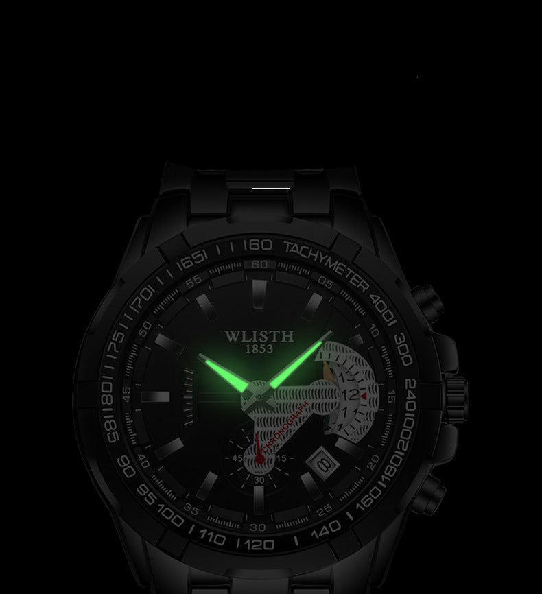 Men's Waterproof Sports Watch - Stainless Steel Quartz