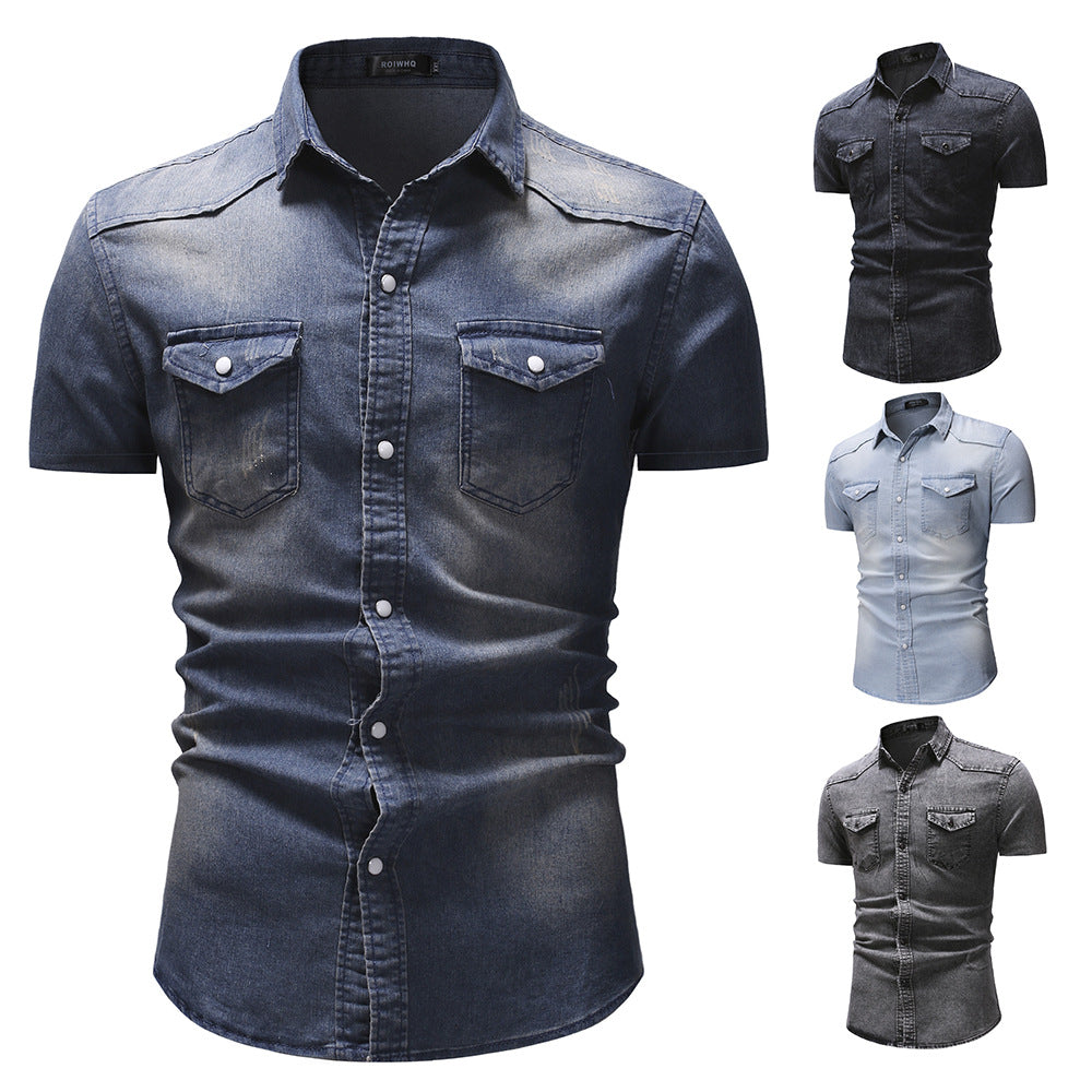 Men's Short-Sleeve Denim Shirt - Urban Casual Loose Fit