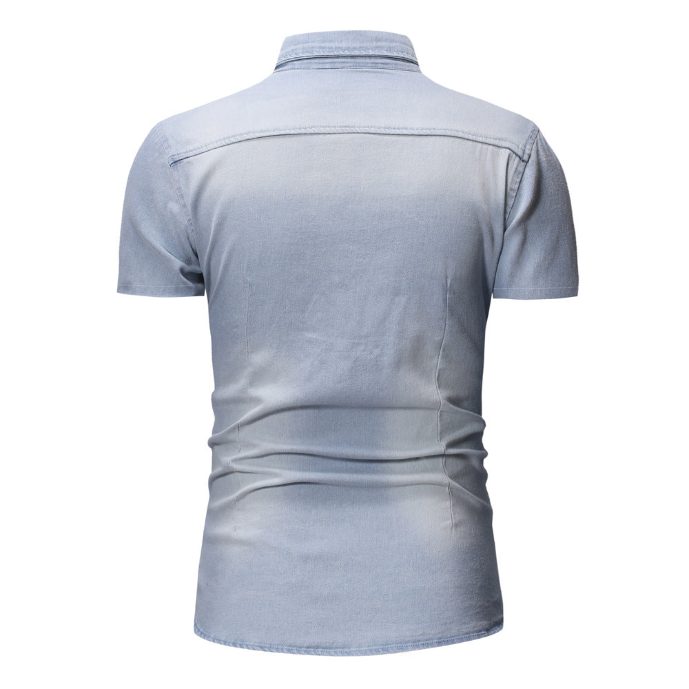 Men's Short-Sleeve Denim Shirt - Urban Casual Loose Fit