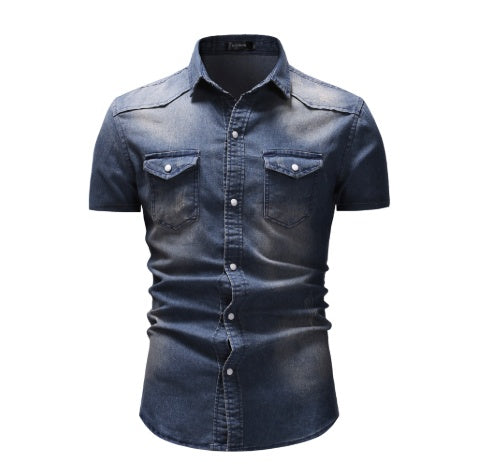 Men's Short-Sleeve Denim Shirt - Urban Casual Loose Fit