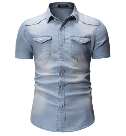 Men's Short-Sleeve Denim Shirt - Urban Casual Loose Fit