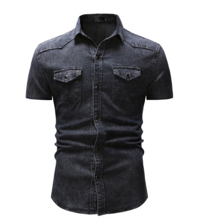 Men's Short-Sleeve Denim Shirt - Urban Casual Loose Fit