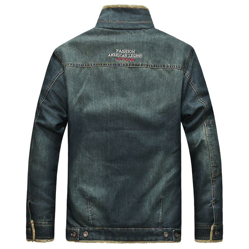 Men's Fleece-Lined Cotton Denim Jacket - Winter Warm Loose Fit
