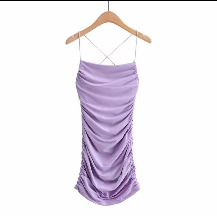 Women's Purple Backless Ruched Mini Dress