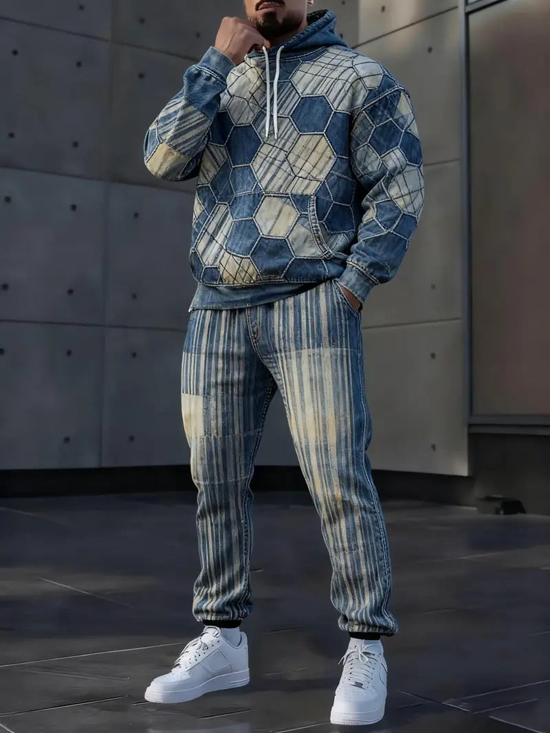 Men's 3D Print Hoodie & Pants Set - Casual Tracksuit
