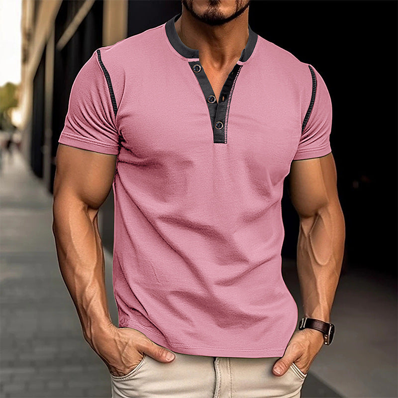 Men's Short Sleeve Polo Shirt - V-Neck Button-Up