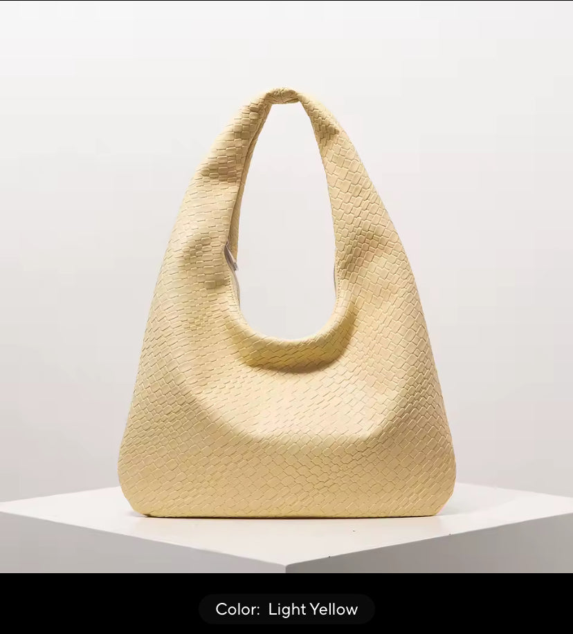 Women's Light Yellow Textured Hobo Shoulder Bag