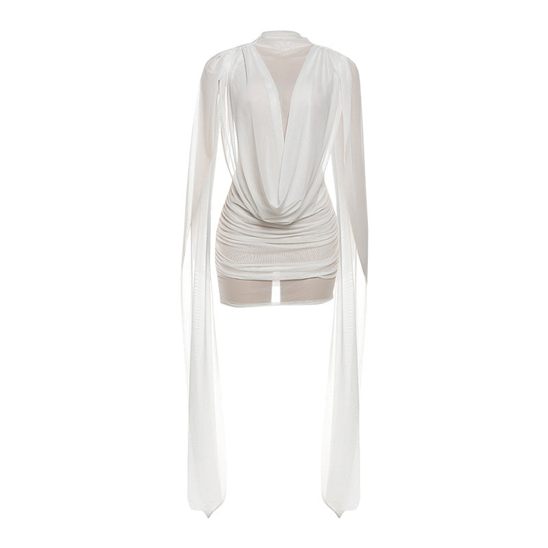 Women's Fashion Mesh Sheer Dress - Ribbon-Trimmed Patchwork Sexy Party Dress