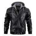 Men's Hooded PU Leather Jacket - Warm Zipper Pockets Fashion Coat