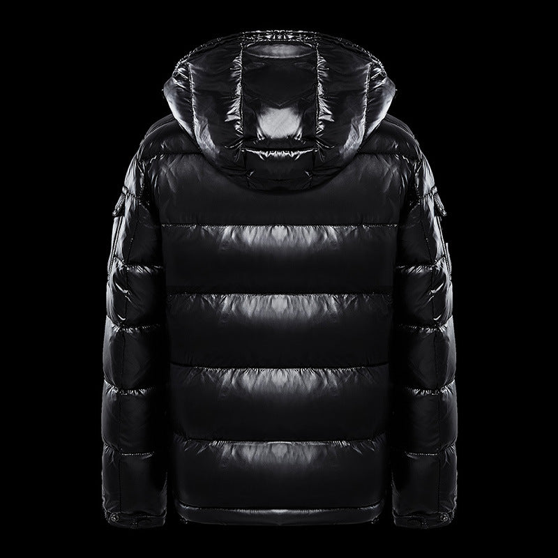 Men's Short Glossy Down Jacket - Trendy Thick Puffer Coat
